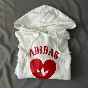 adidas white and red heart hoodie